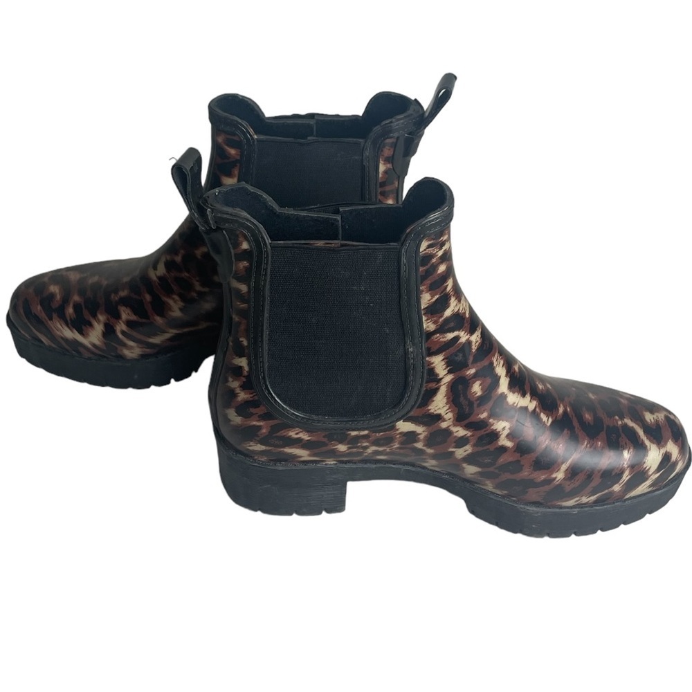 Jeffery Campbell Boots Womens 7 Black‎ Brown Leopard Platform Chelsea Rain Lug - Picture 5 of 9